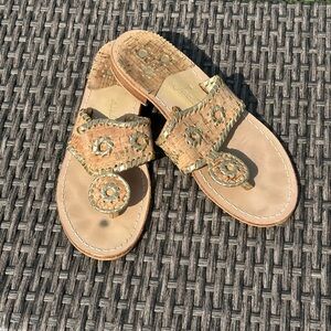 Jack Rogers Tan Sandals with Ornate Metallic Embellishments